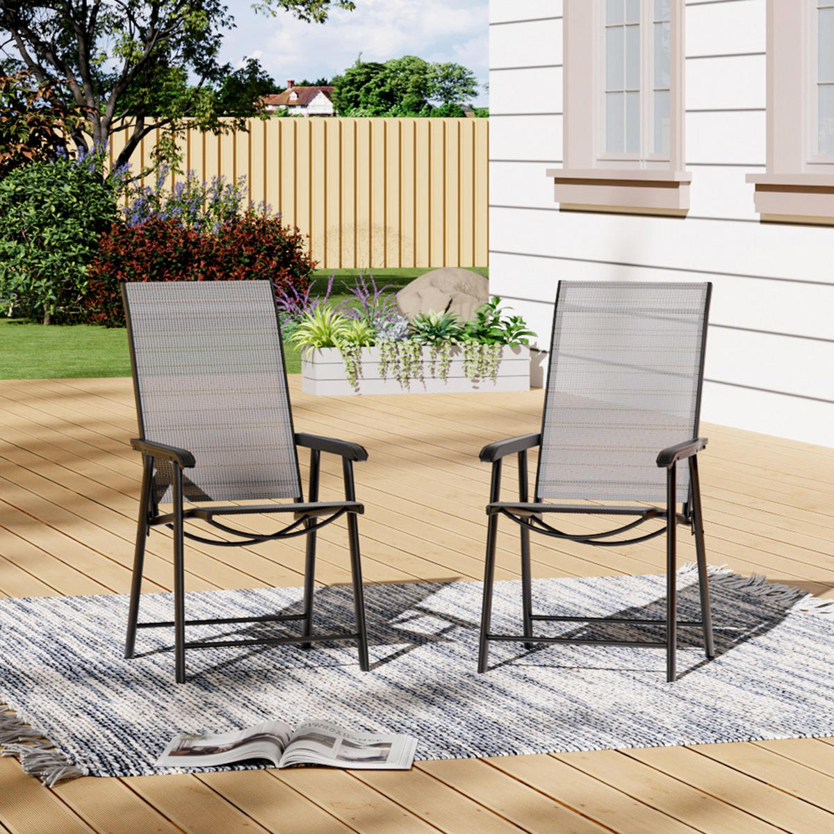 KLAPPSTUHL-SET(2 Sthüle) aus Metall Stoff in Schwarz für Balkon Garten oder Terrasse draußen - Schwarz, Metall (59/95/66cm) - Livingandhome