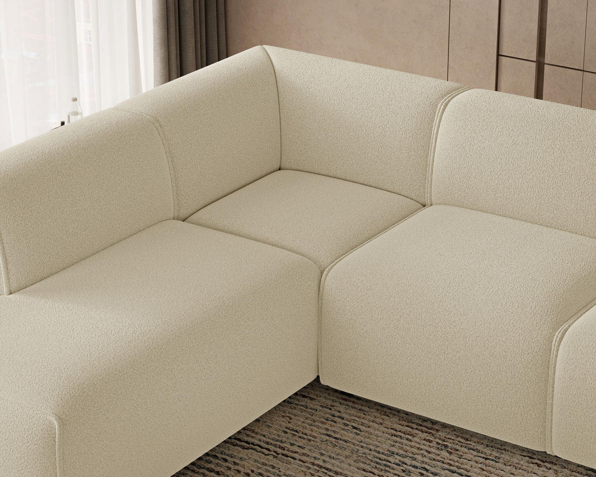 ECKSOFA Eluno Creme Links - Creme/Schwarz, Holz/Kunststoff (220/292cm) - Graingold