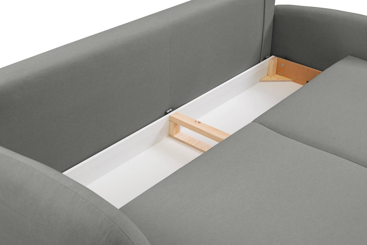 BETTSOFA AGIO Grau Plüsch-Stoff mit Schlaffunktion - Grau, Holz (232/95/109cm) - MASSENO