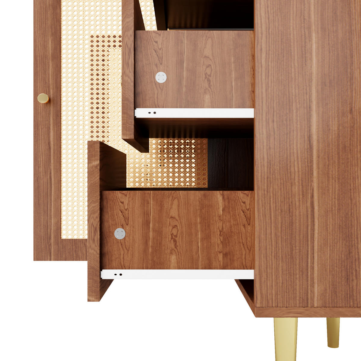 SIDEBOARD aus MDF 160x40x90 cm Holzfarben mit 6 Schubladen und Rattantüren - Naturfarben, Holzwerkstoff (160/90/40cm) - IVMEU