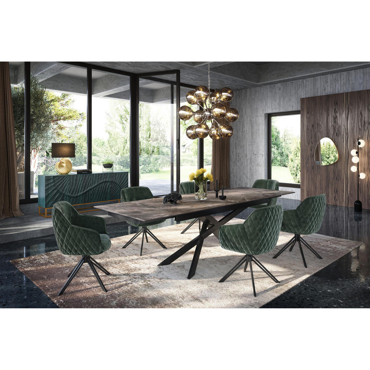 ARMLEHNSTUHL EUPHORIA Samt Dunkelgrün, Schwarz - Dunkelgrün/Schwarz, Textil/Metall (58/82/60cm) - riess-ambiente