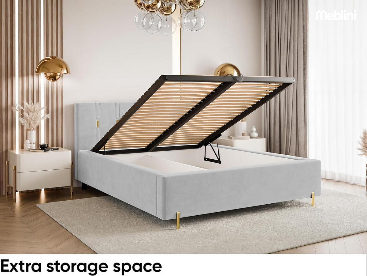 BETT FABIO - Goldfarben/Hellgrau, Holzwerkstoff (200/200cm) - Meblini