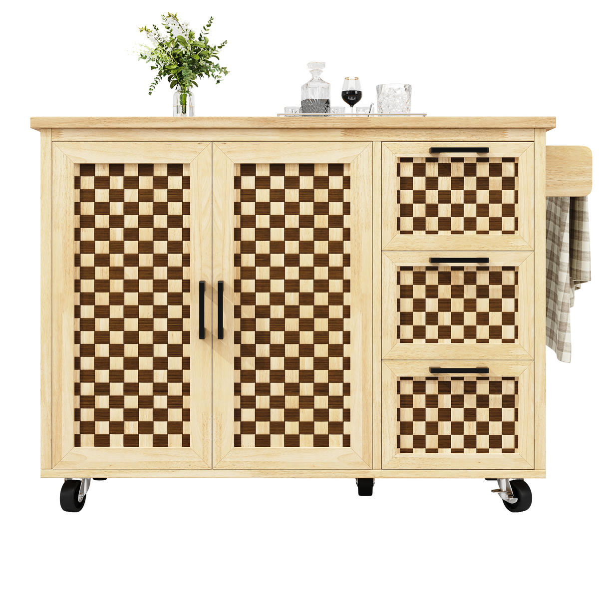 KÜCHENINSEL 120/45-75/92 cm natur mit klappbarer Tischplatte und Rollen - Naturfarben, Holzwerkstoff (120/92/45cm) - OKWISH