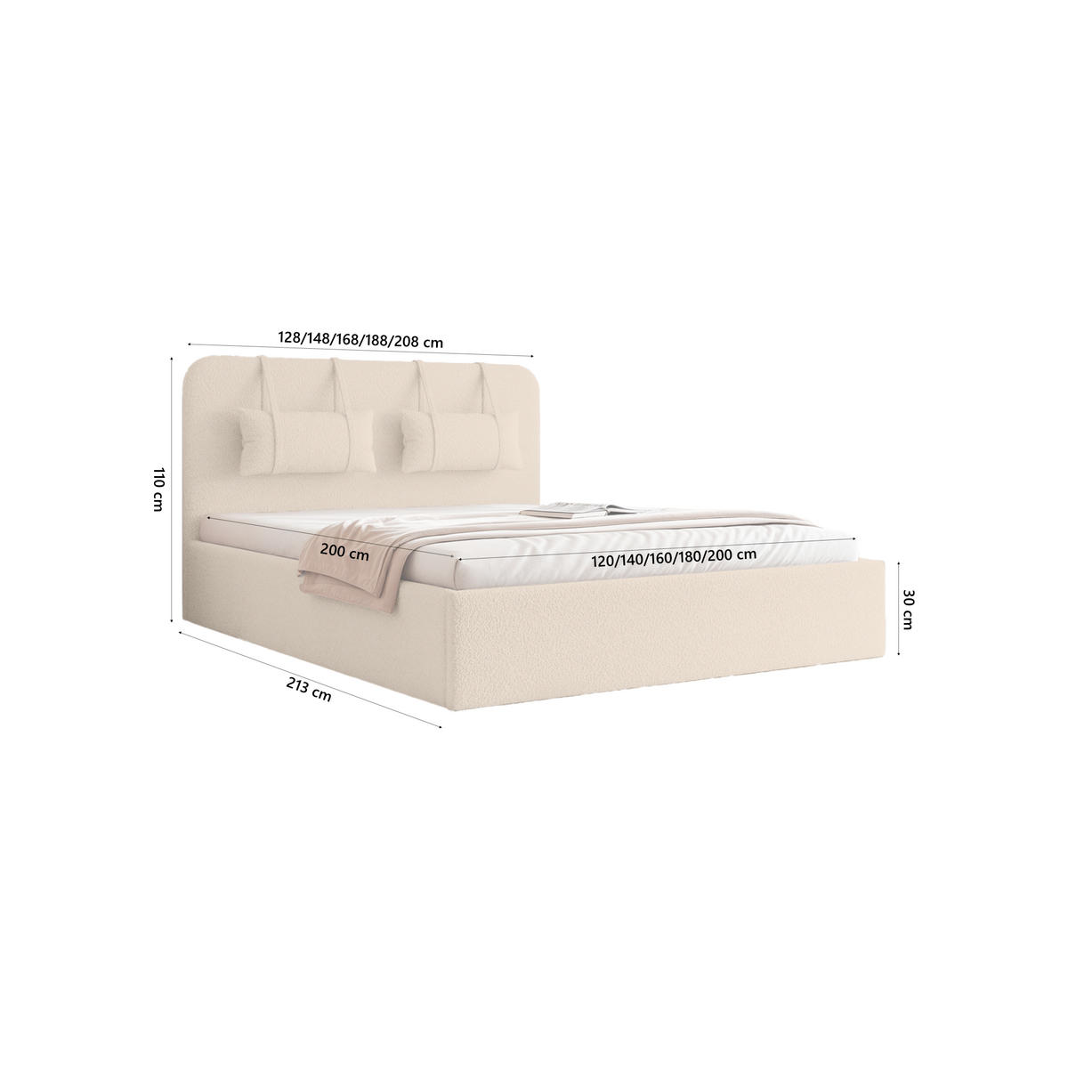 POLSTERBETT Lexal 200x200 cm, Beige - Beige, Textil (200/200cm) - Fedve