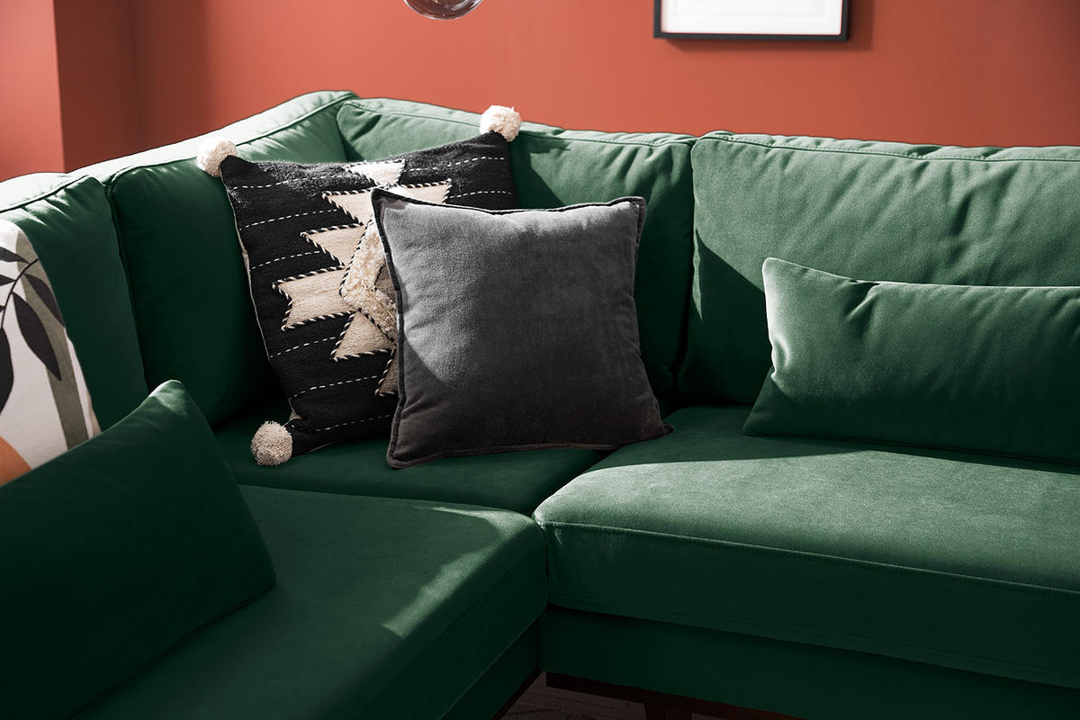 ECKSOFA mit Ottomane - Buchefarben/Grün, Buchenholz/Textil (287/219cm) - home24