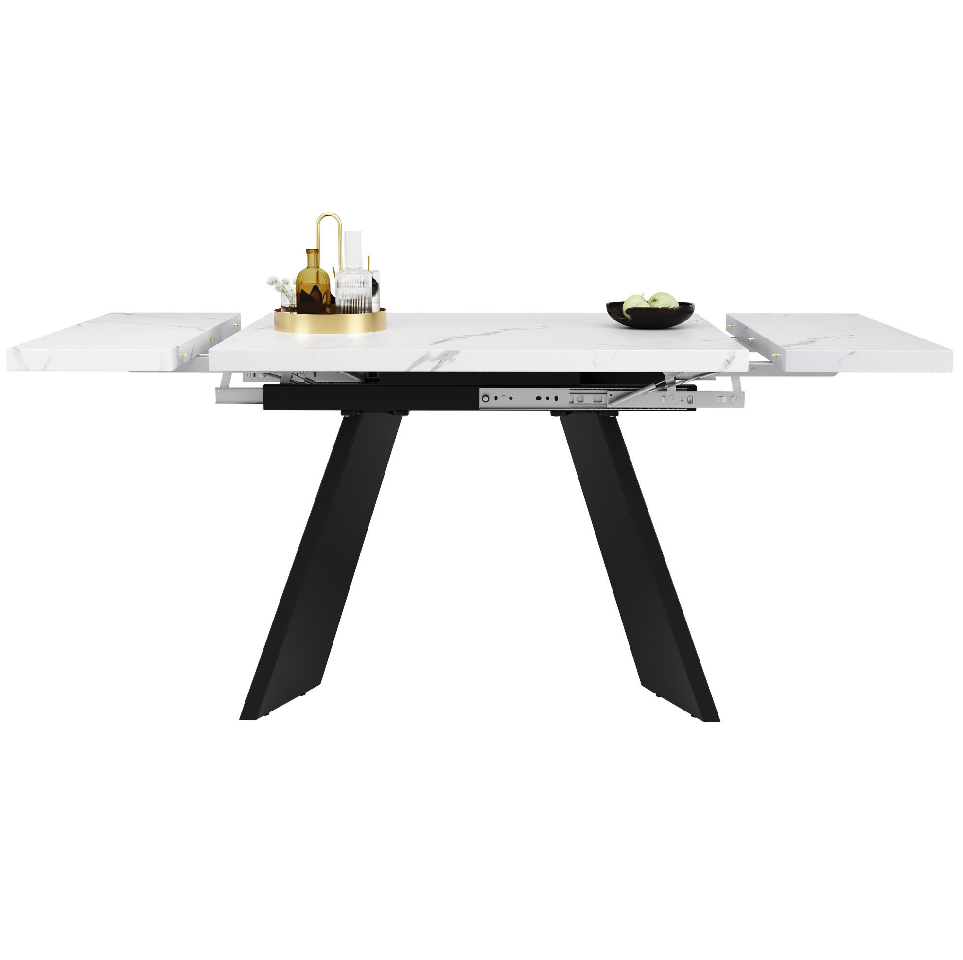 ESSTISCH ausziehbar, MDF in Marmoroptik mit Metallgestell, 99-159/74/77 cm, Weiß/Schwarz - Weiß, Holzwerkstoff (159/74/77cm) - Redom