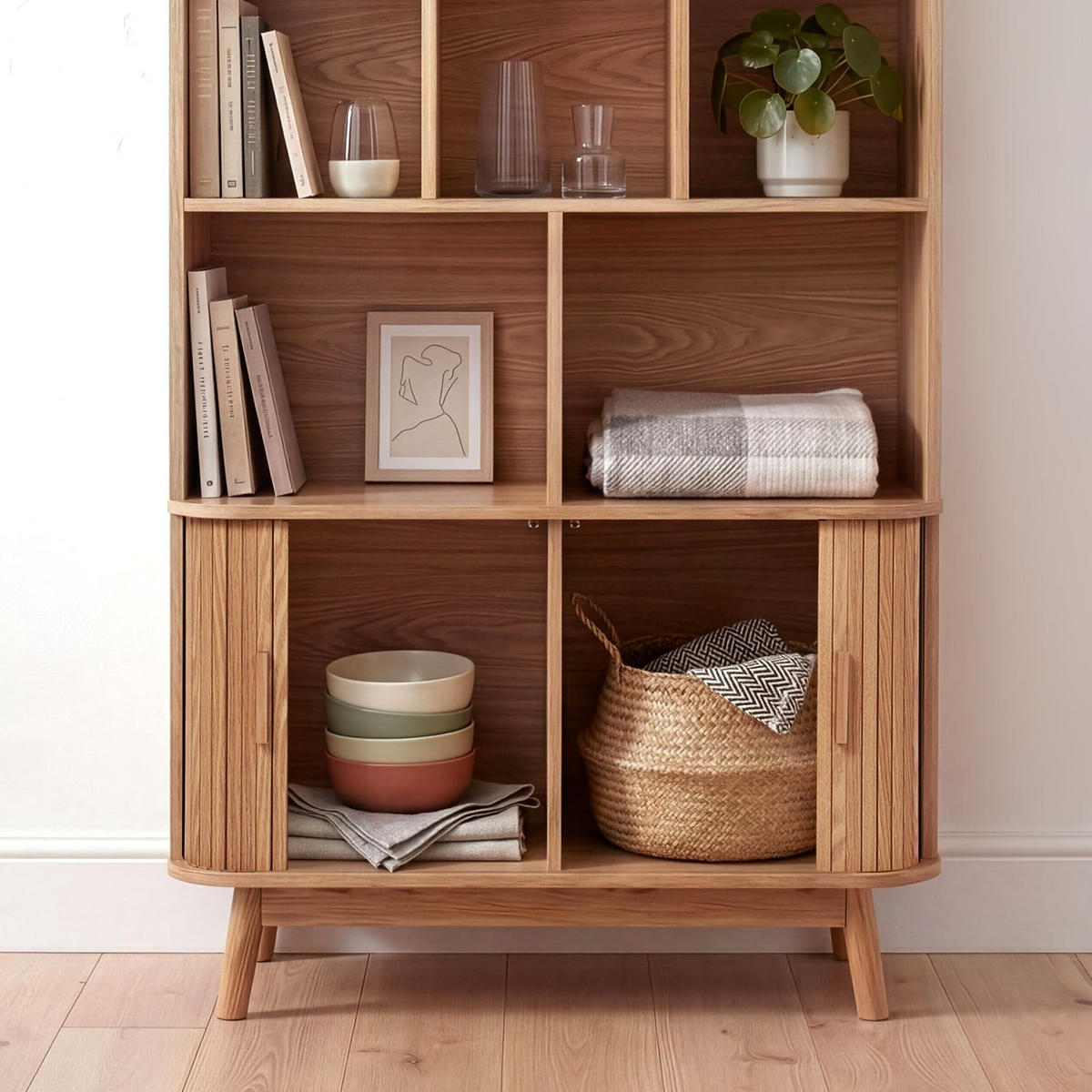 BÜCHERREGAL mit 2 schiebetüren ernest 40/157,5/80 cm - Eschefarben, Holzwerkstoff (80/157.5/35.5cm) - Calicosy