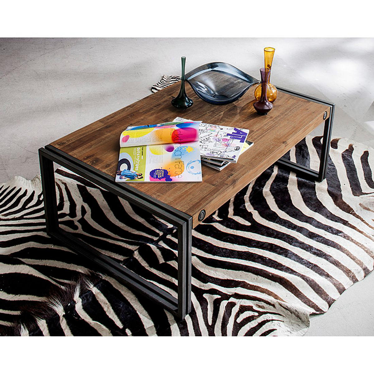 COUCHTISCH 110 cm - Akazie massiv / Metall - Akazie / Anthrazit - Akaziefarben/Grau, Holz/Metall (70/110/35cm) - home24