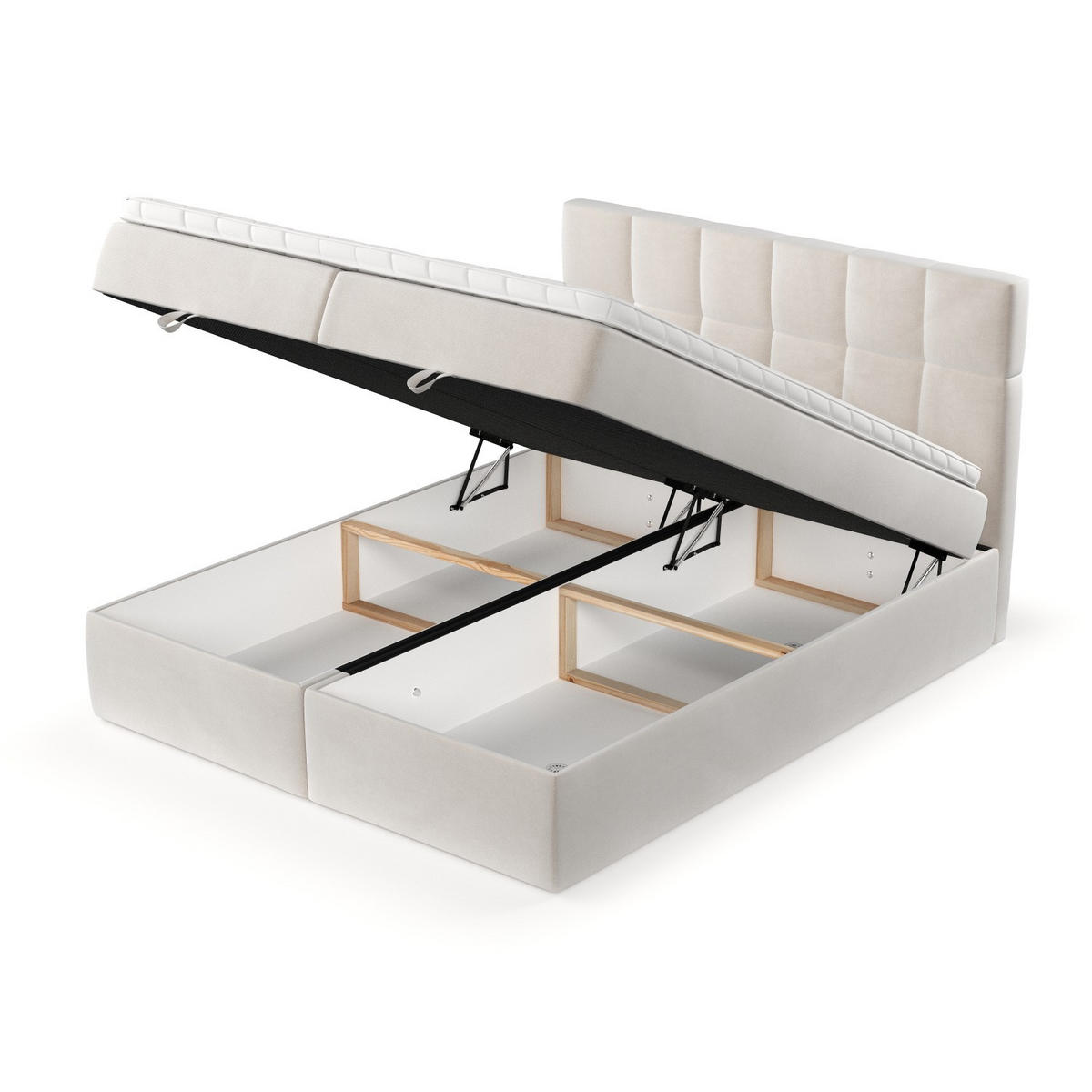 BOXBETT Savio 140/200 cm Creme im Paros Stoff - Creme/Schwarz, Holz/Holzwerkstoff (140/200cm) - AltaBeds