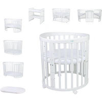 BABYBETT WHITE OVAL 7in1 mit Matratze - Weiß, Holz/Textil