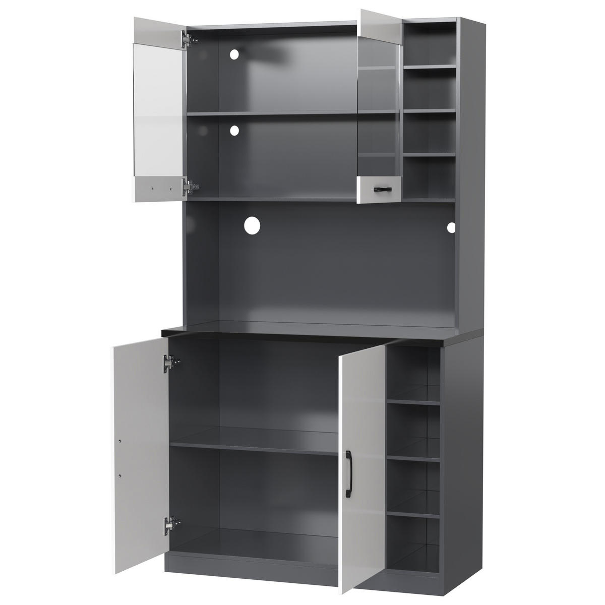 BUFFET Aufbewahrungsschrank 100x47x187cm Weiß mit Glas & LED Beleuchtung - Weiß, Holzwerkstoff (47/187/100cm) - Modfu