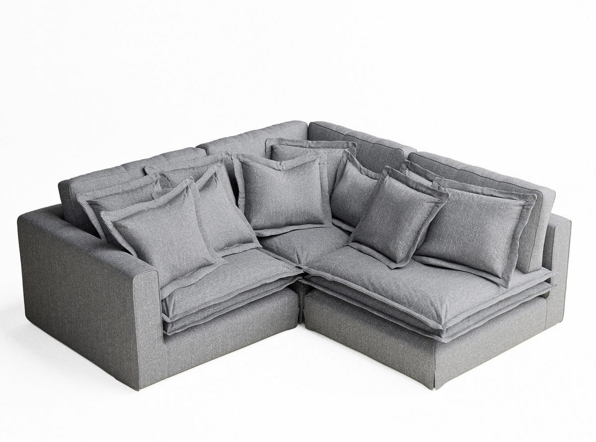ECKSOFA Amalfi Grau Webstoff - Schwarz/Grau, Holz/Holzwerkstoff (238/222cm) - Maison de Reve