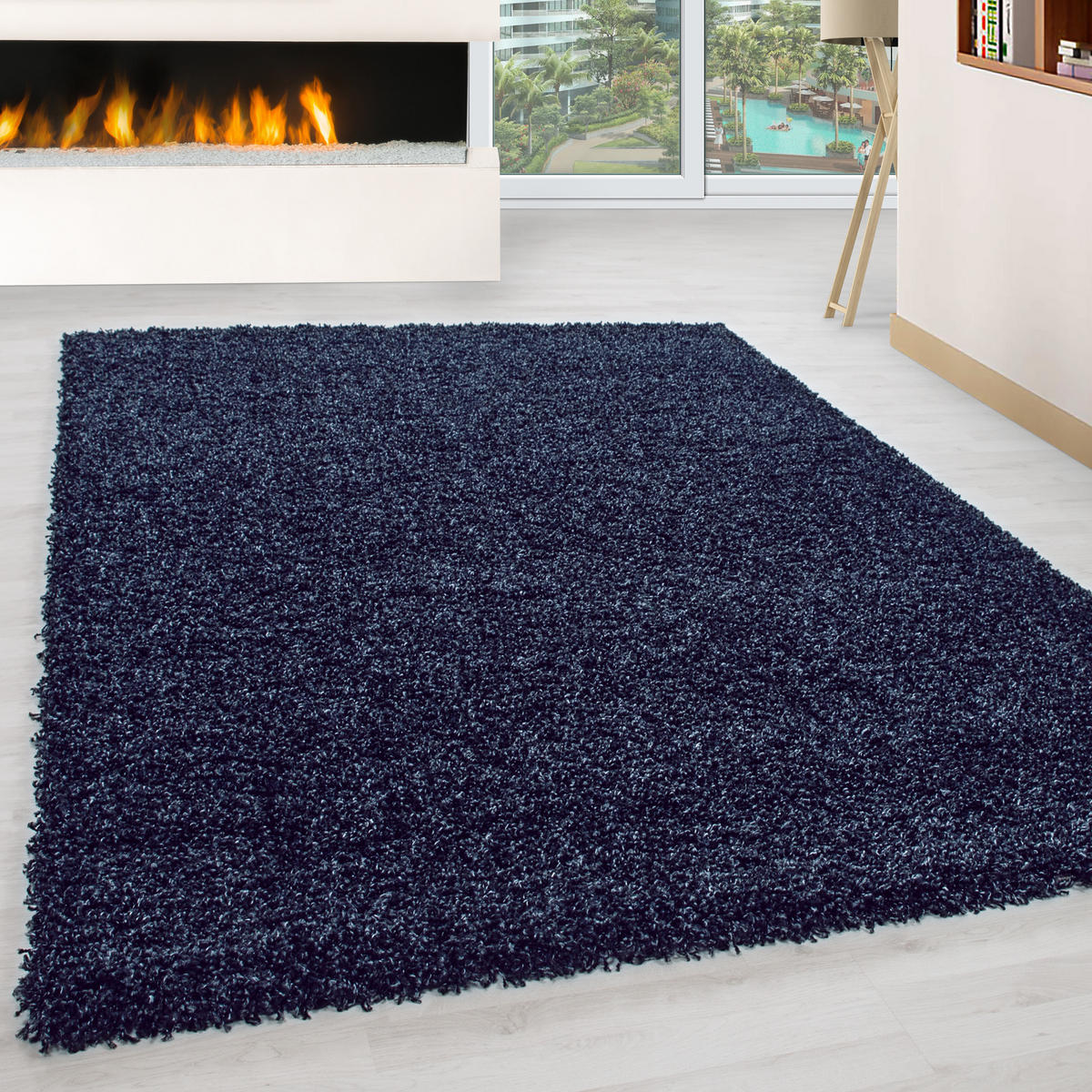 TEPPICH Hochflor Unifarben Polypropylen Wohnzimmer Shaggy Marineblau Rechteckig 240x340 - Blau, Textil (240/340cm) - KADIMA DESIGN