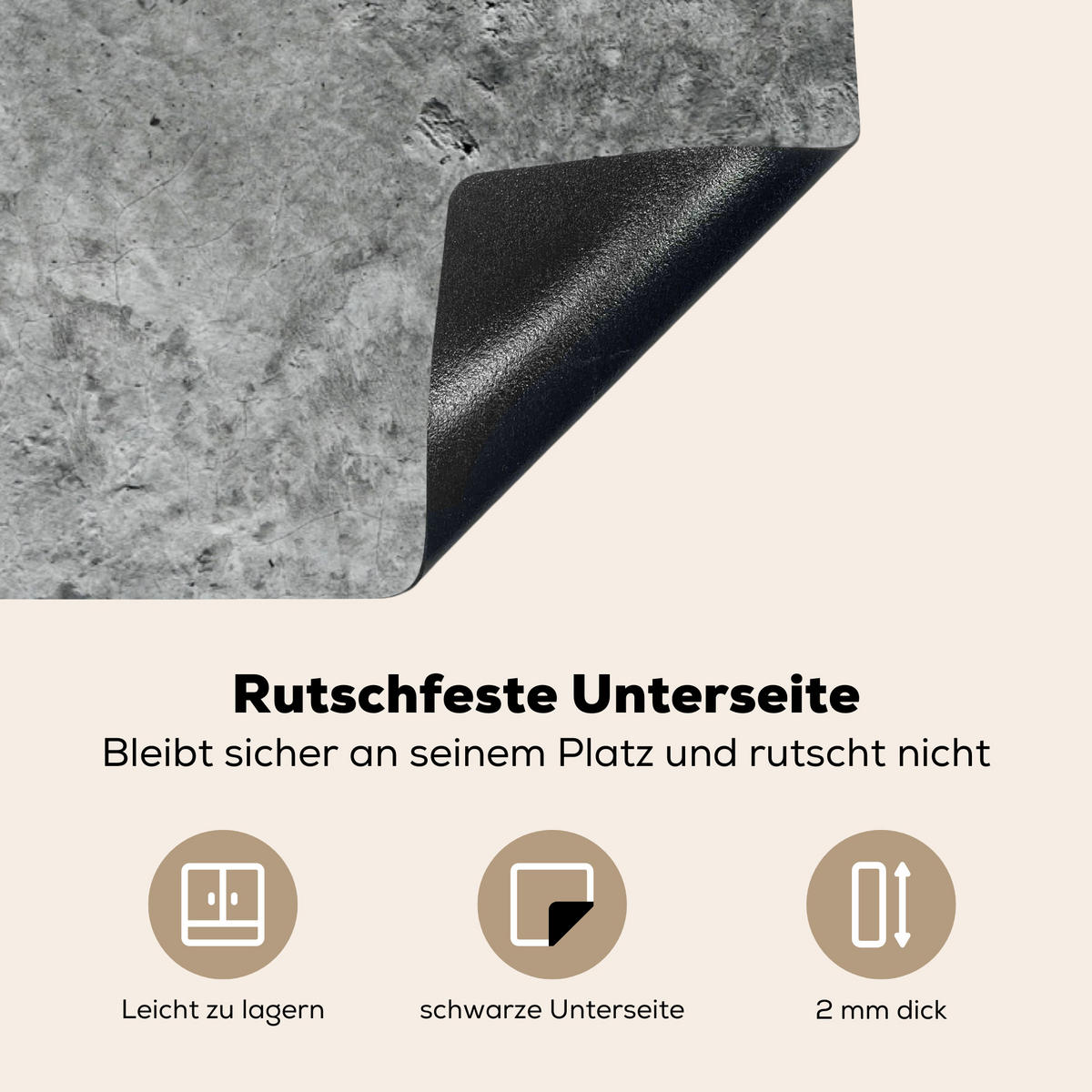 HERDABDECKPLATTE Beton - Schiefer - Grau -Betonstruktur Ceranfeldabdeckung 90x52 cm - Grau, Kunststoff (90/52/0.2cm) - MuchoWow
