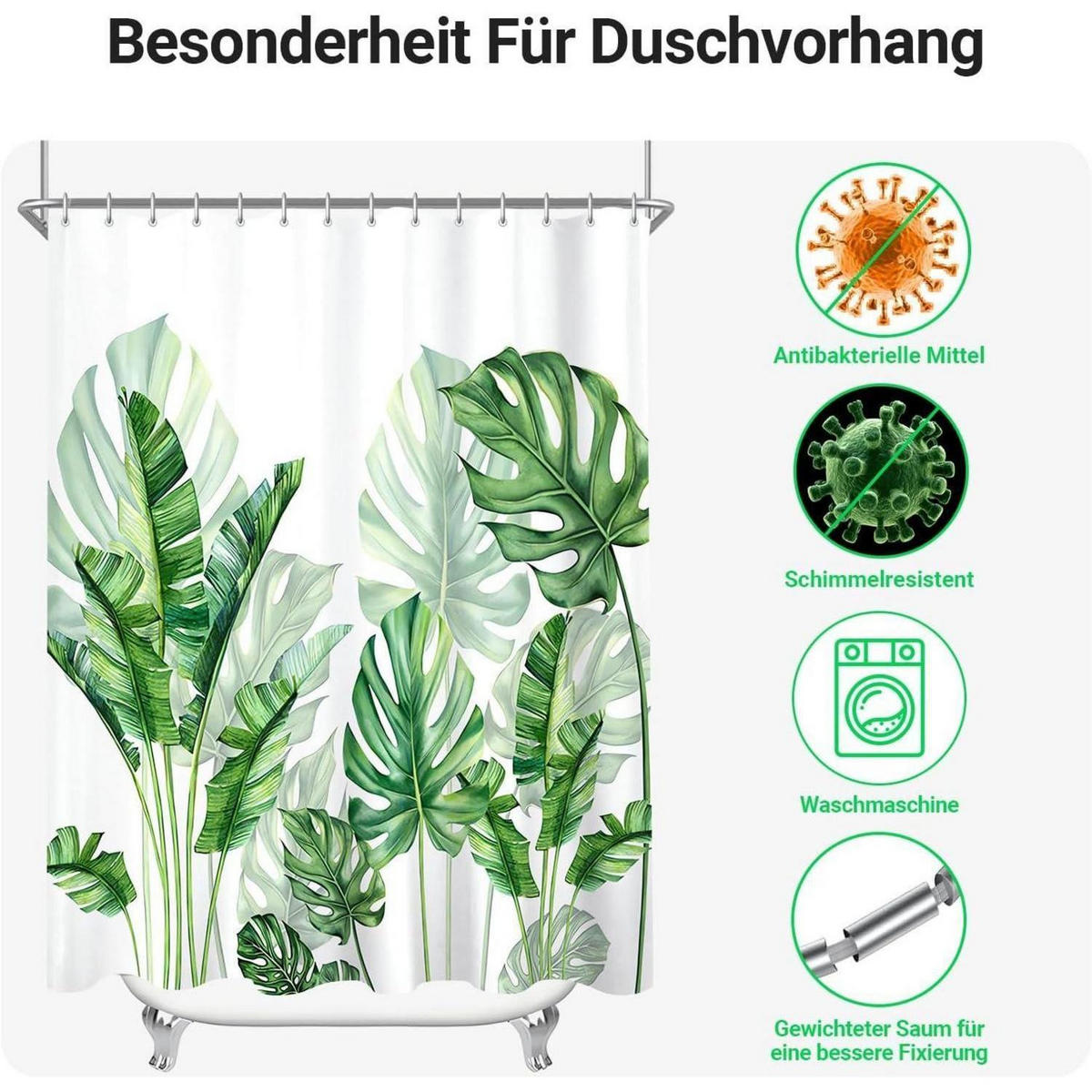 DUSCHVORHANG Grün Blätter 200 x 200 cm - Grün, Textil (200/200cm)