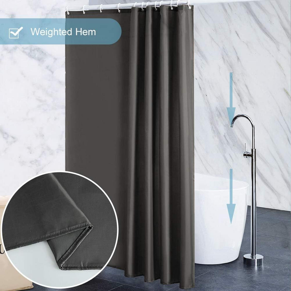 DUSCHVORHANG Grau 220 x 200 cm Stoff Polyester schimmelresistent wasserdicht lang mit Haken - Grau, Textil (220/200cm) - MCBOSON