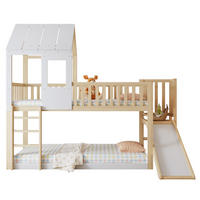 ETAGENBETT 90/200 cm in Natur & Weiß Hausbett mit Rutsche, Dach, Fenster und Leiter - Weiß/Naturfarben, Holzwerkstoff (90/200cm) - STILVORA