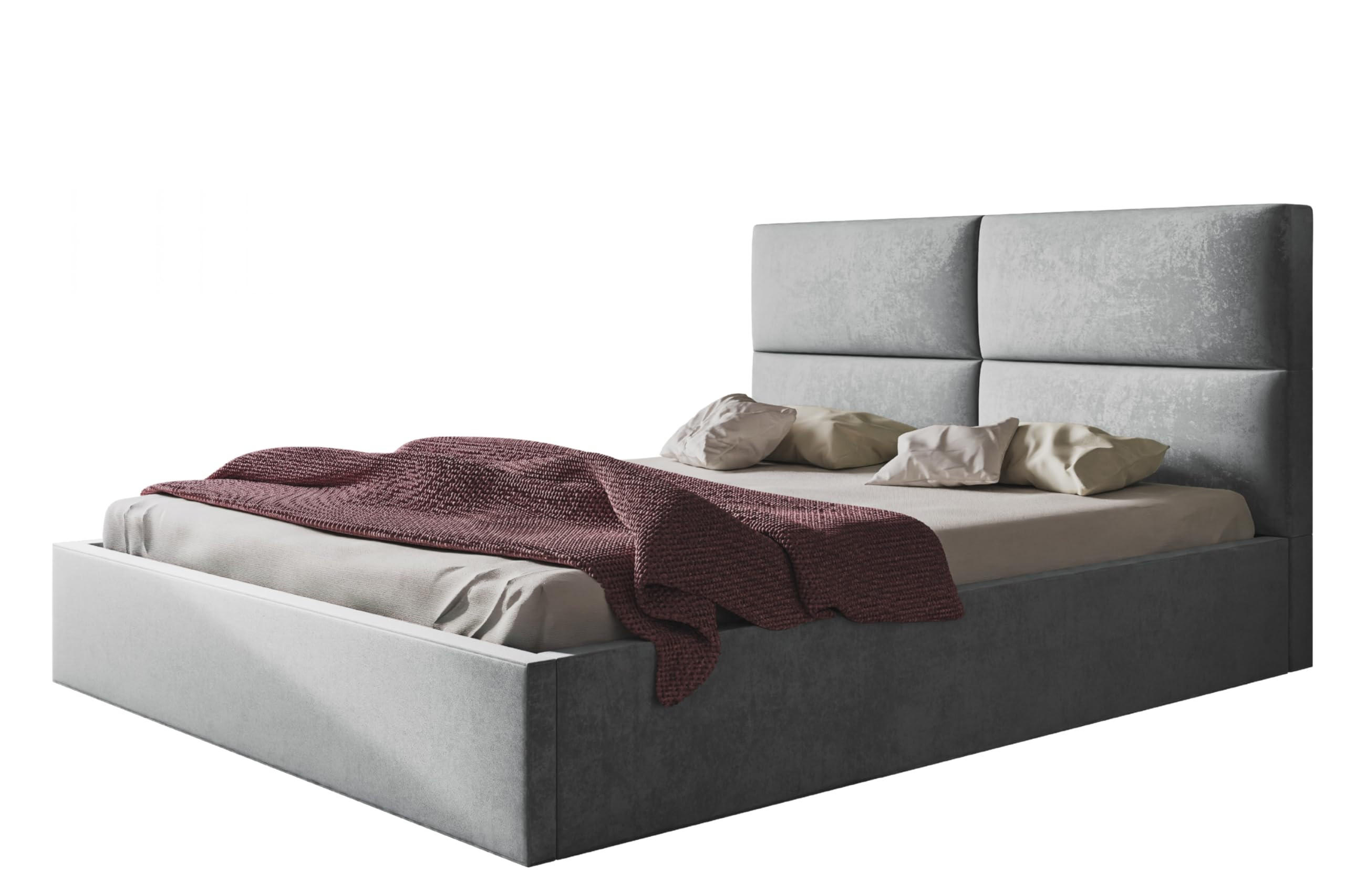 BETT 120x200 - Polsterbett mit Bettkasten und Holzrahmen - Modern Betten - Weicher Jasminstoff - Kollektion Lizbona, Grau - Grau, Holz/Kunststoff (120/200cm) - Alpi-Möbel