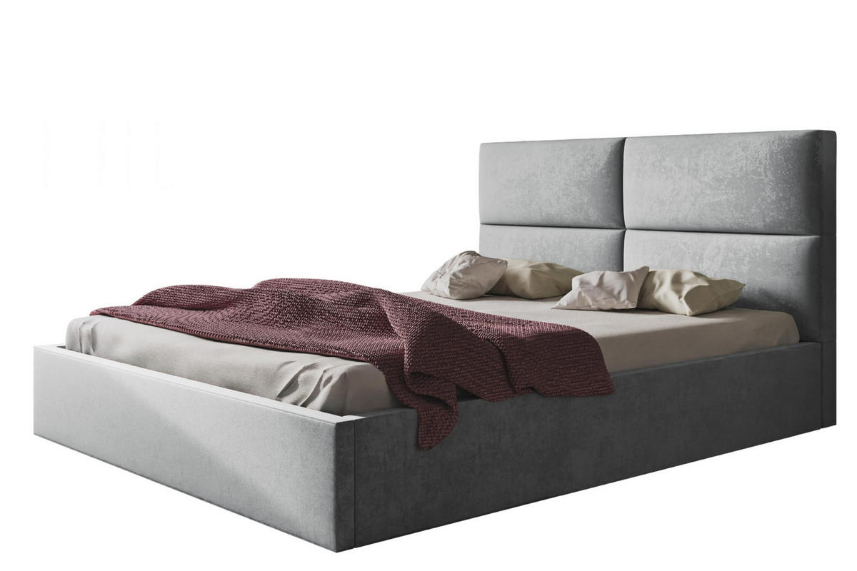 BETT 120x200 - Polsterbett mit Bettkasten und Holzrahmen - Modern Betten - Weicher Jasminstoff - Kollektion Lizbona, Grau - Grau, Holz/Kunststoff (120/200cm) - Alpi-Möbel