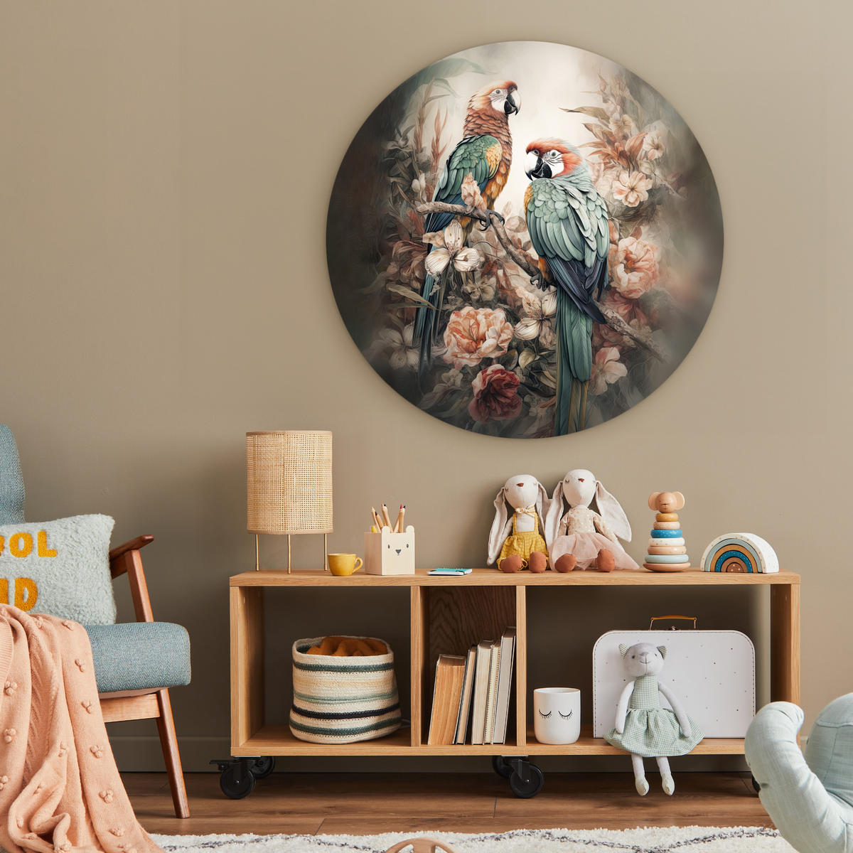 WANDBILD Papageien - Vögel - Natur - Blumen 90x90 cm - Baltimorefarben, Kunststoff (90/90cm) - MuchoWow