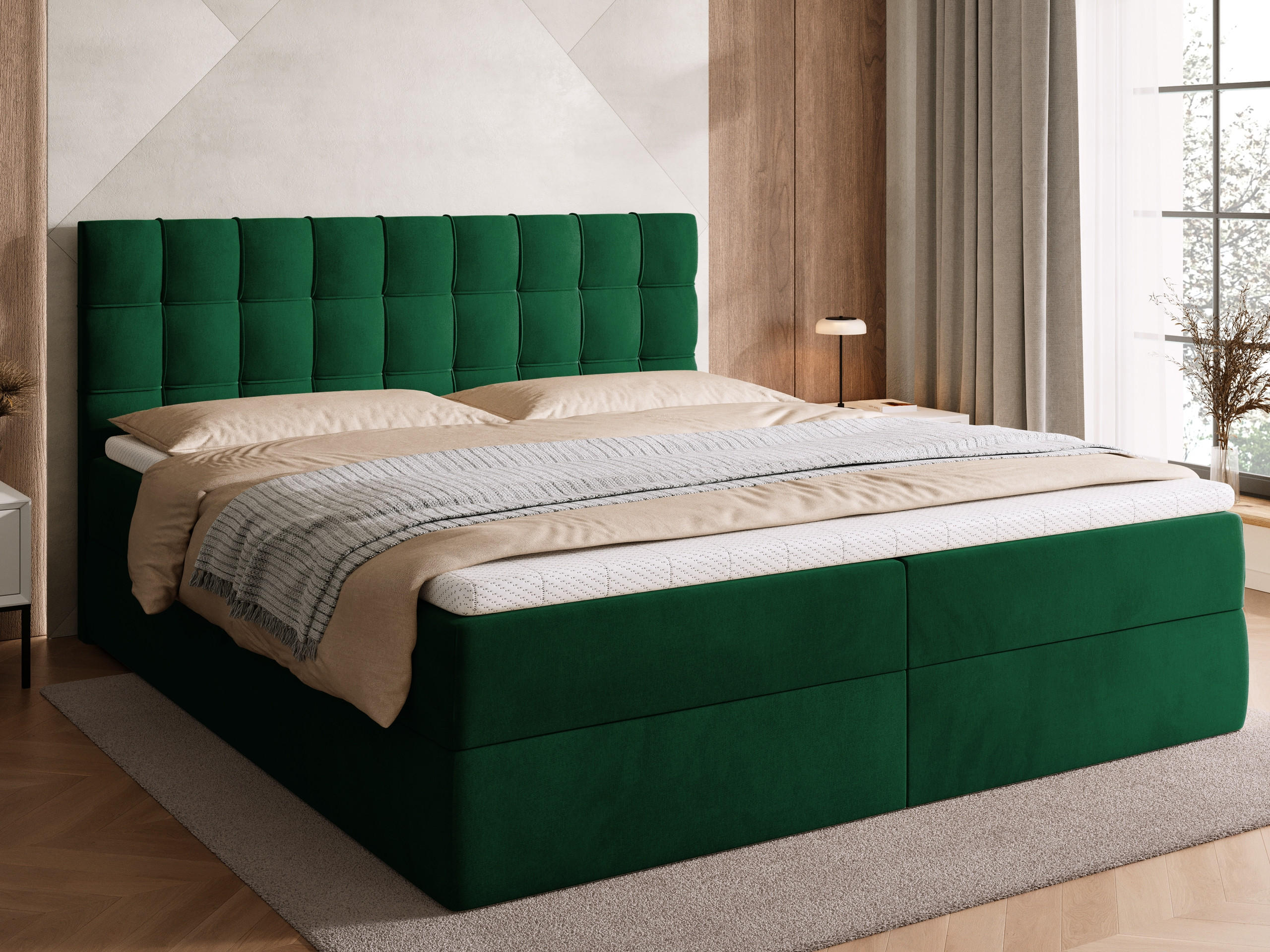 BOXBETT Detroit mit Topper 180/200 Grün - Grün, Holzwerkstoff/Textil (180/200cm) - Bromarkt