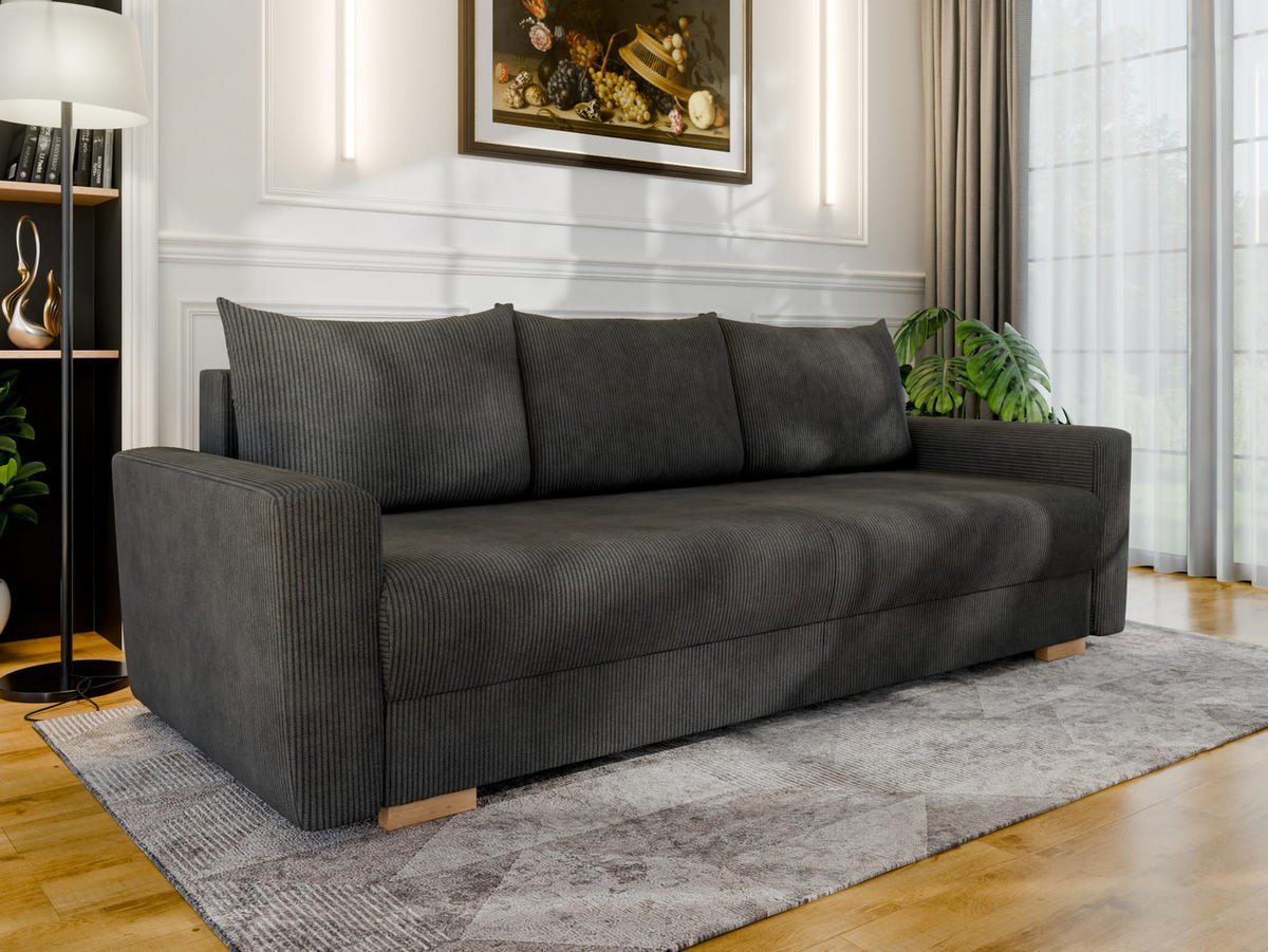 3-SITZER-SCHLAFSOFA ELMA mit Bettfunktion, dunkelgrau - Dunkelgrau, Holz (92.5/79/230cm) - Panda Möbel