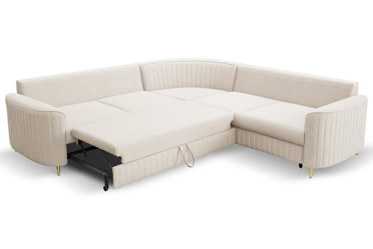 ECKSOFA LAREN, modernes Schlafsofa mit Stauraum, Plastikfüße, L-förmig, lose Rückenkissen freistehend, RECHTS 252x251x85 cm Cream - Creme, Holz/Textil (252/251cm) - DomoHome