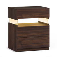 NACHTTISCH 48/38/61 cm mit LED-Beleuchtung in Walnuss mit 3 Schubladen - Walnussfarben, Holzwerkstoff (38/61/48cm) - BEAOK