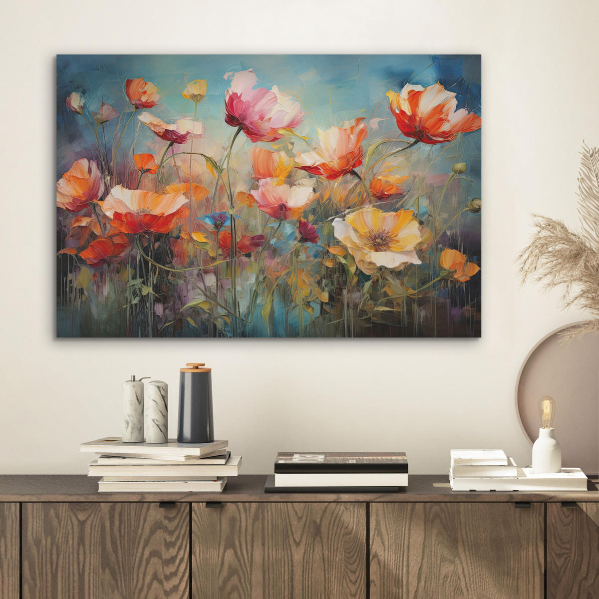 AKUSTIKBILD Blumen - Aquarell - Kunst - Botanisch - Natur Wanddeko 70x50 cm - Orange, Kunststoff (70/50/0.9cm) - MuchoWow