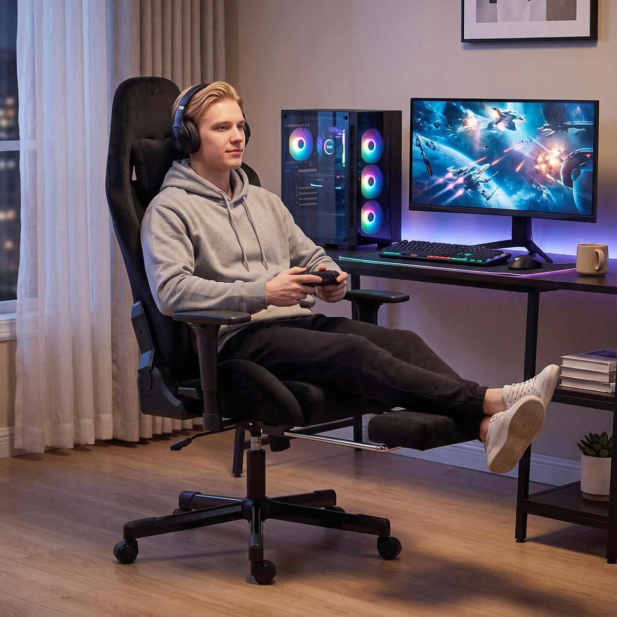 GAMING-STUHL Schwarz 73.0/70.5/137.5 cm - Schwarz, Textil (70.5/137.5/73cm)