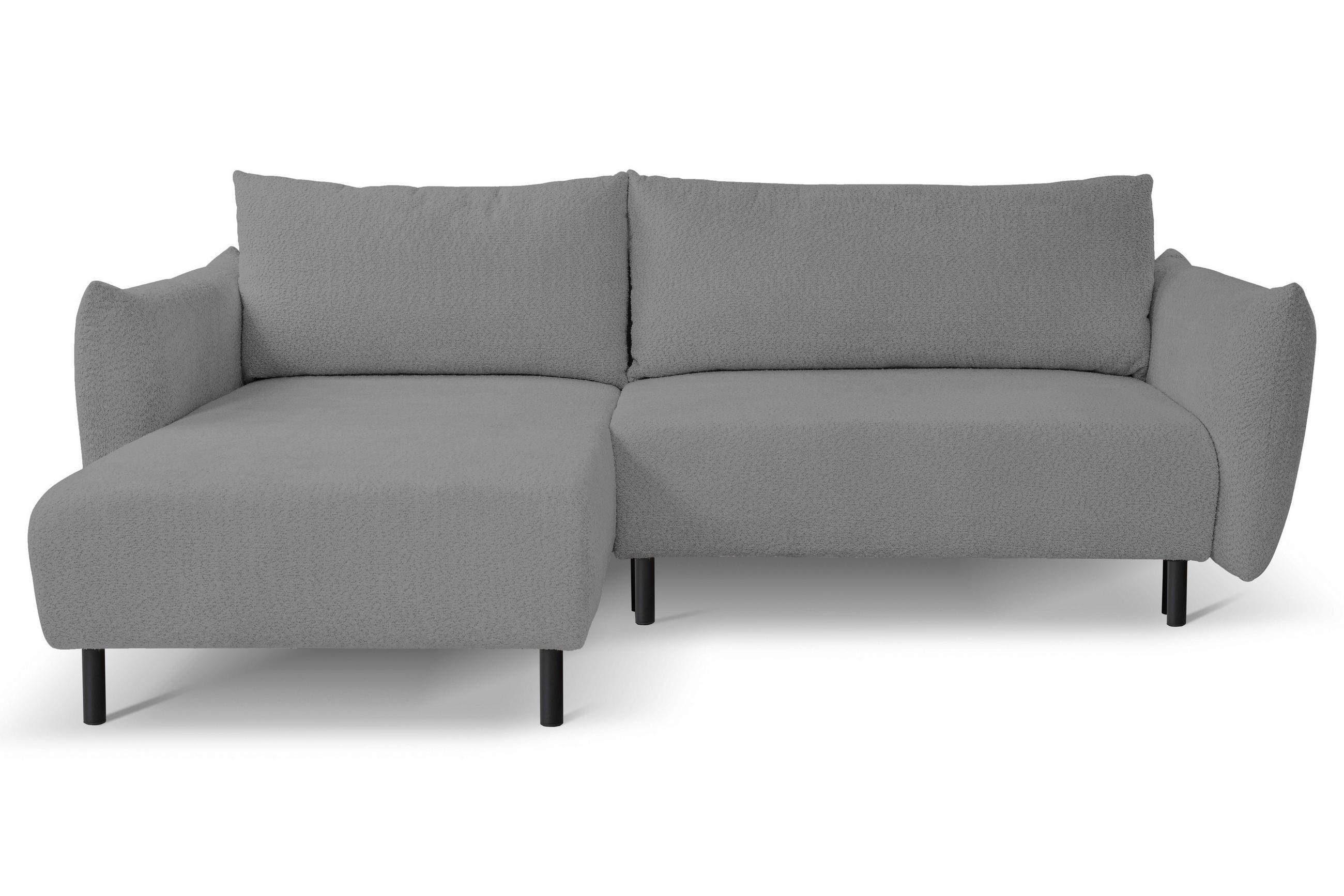 ECKSOFA ADEL mit Schlaffunktion und Bettkasten, L-förm, Metallbeine, verstellbar lose Rückenkissen, freistehend, LINKS, 171x257x90 cm, Light Grey - Hellgrau, Holz/Textil (171/257cm) - DomoHome