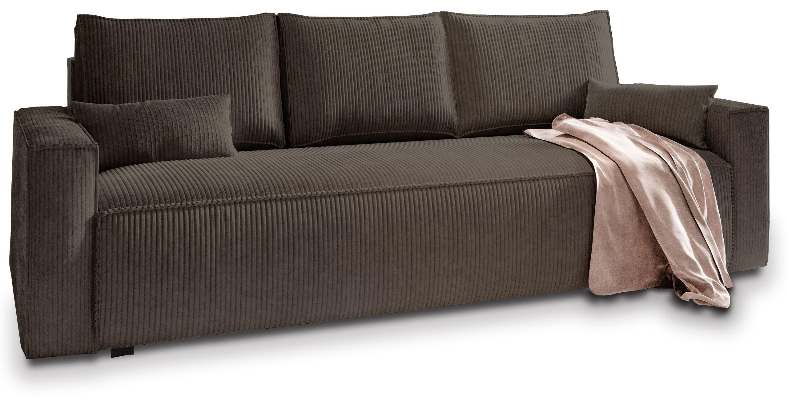 BETTSOFA MENI Braun Kordstoff mit Schlaffunktion - Braun, Textil (232/83/87cm) - MASSENO