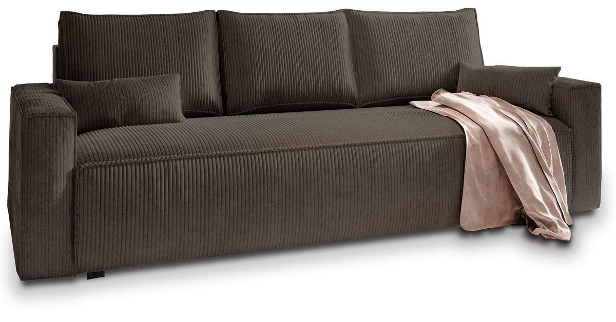 BETTSOFA MENI Braun Kordstoff mit Schlaffunktion - Braun, Textil (232/83/87cm) - MASSENO