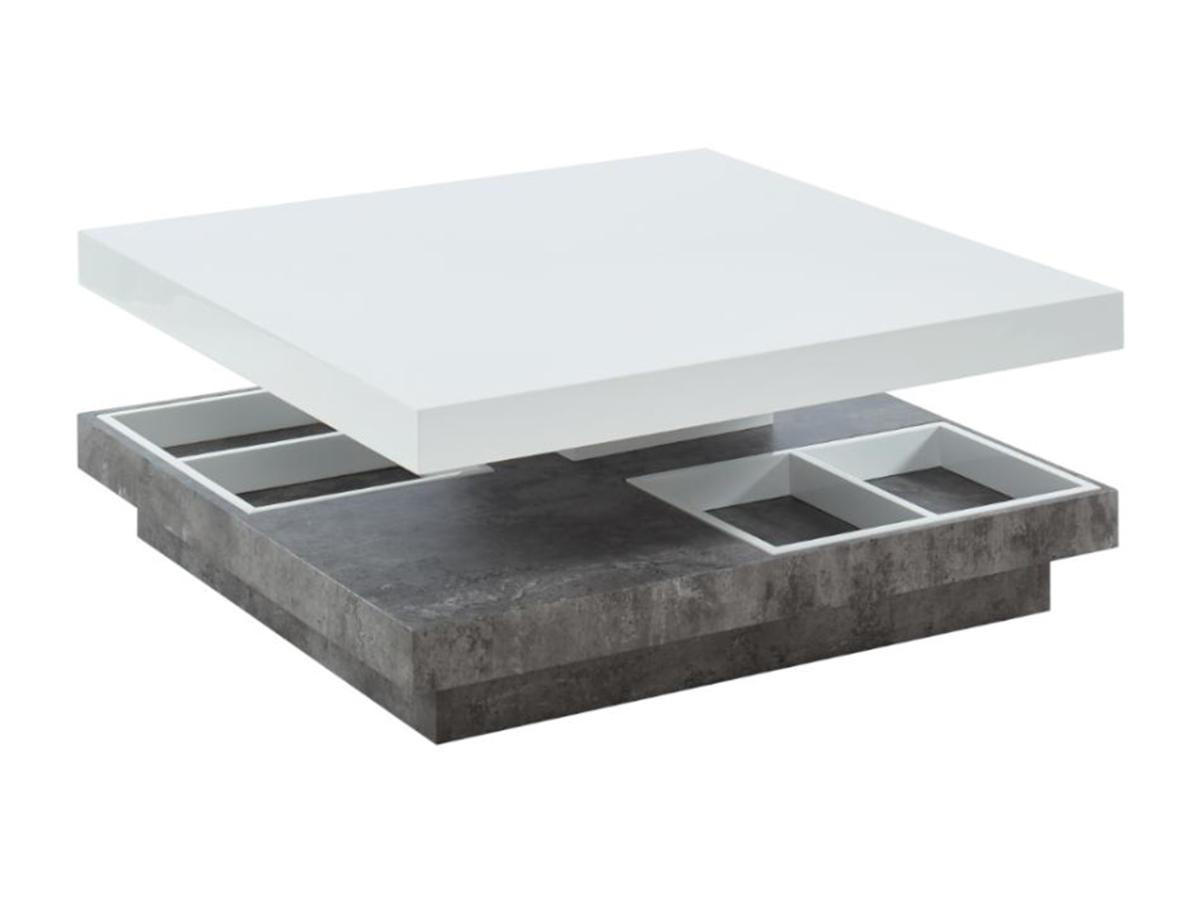 COUCHTISCH mit drehbarer Tischplatte - MDF - Weiß lackiert & Beton-Optik - FAUSTO II - Grau, Holz (80/80/34cm) - Vente-Unique