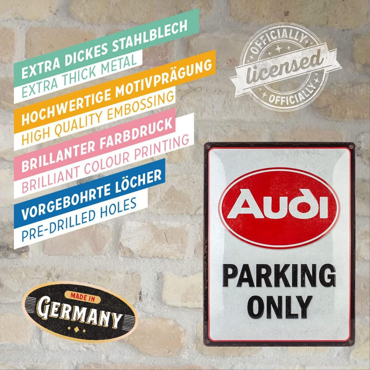 BLECHSCHILD 30/40 cm Audi Parking Only - Multicolor, Metall (30/40/0.2cm) - Nostalgic-Art