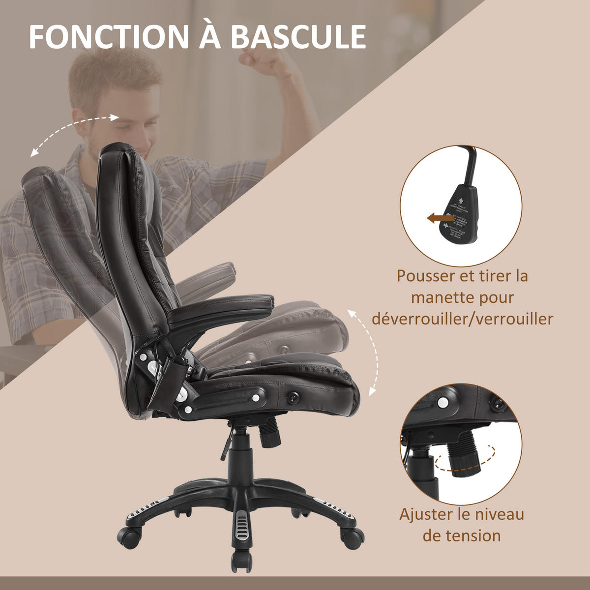 CHEFSESSEL DE-11660 elektrische Massage- & Heizfunktion Braun - Braun, Metall (68/121/62cm) - ComfortXL