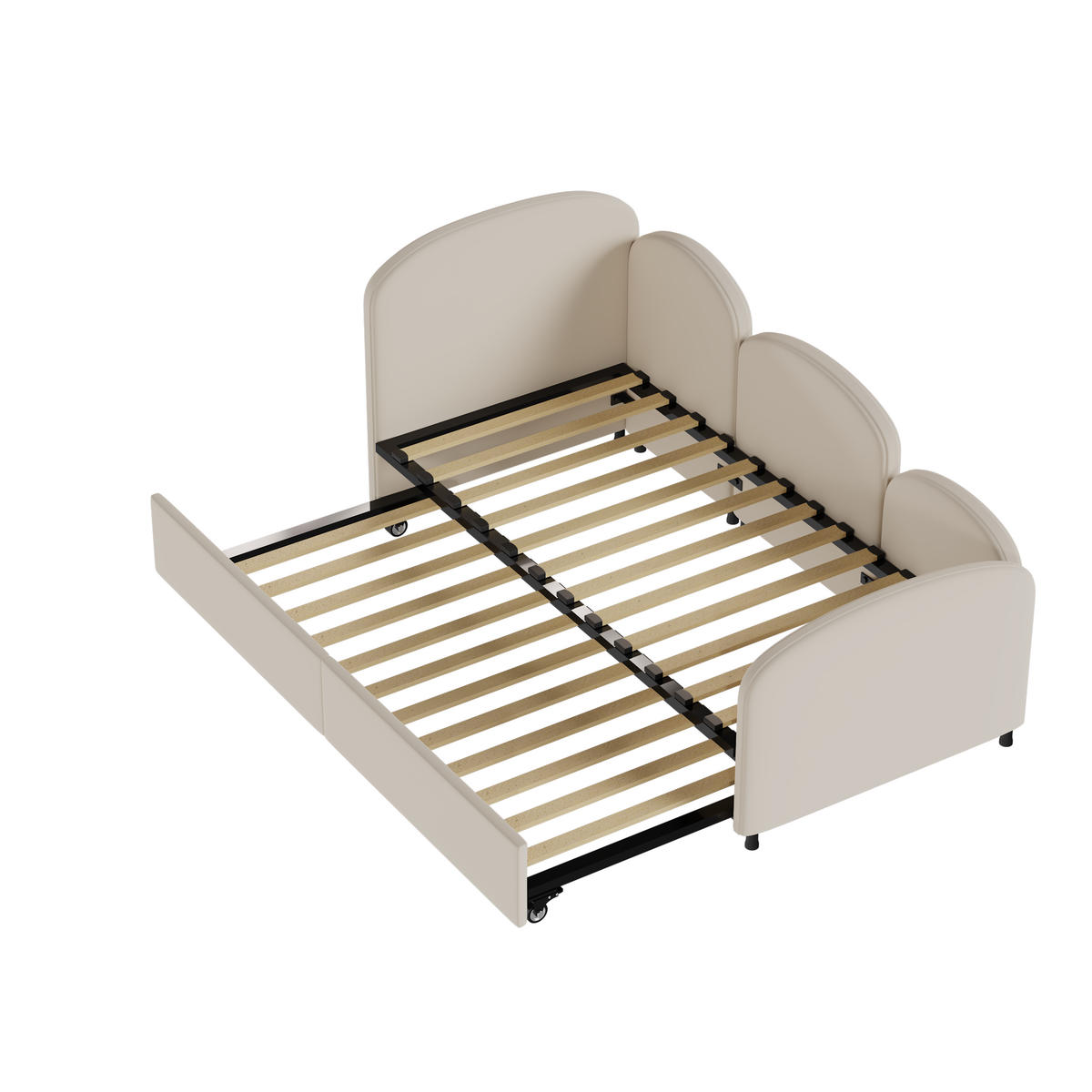 POLSTERBETT 90/200 cm Beige mit Blumenform und Stauraum - Beige, Textil (90/200cm) - OKWISH