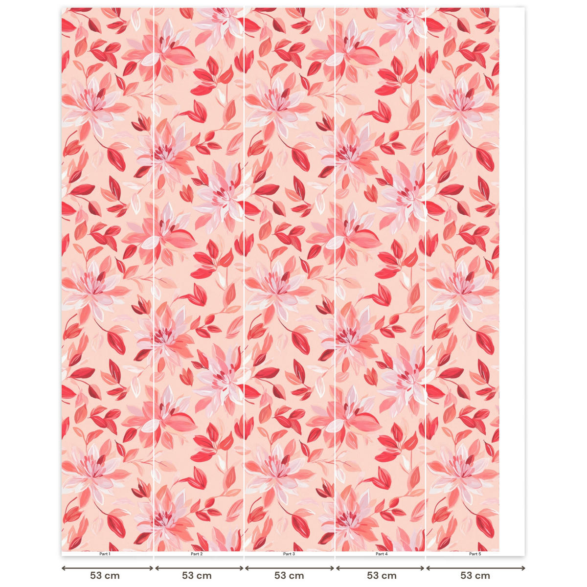 TAPETE - Botanisch - Blumen - Rot - 240x300 cm - Koralle, Papier (240/300cm) - OnlyWow