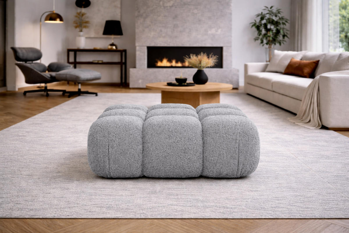 HOCKER Modularer, Bouclé-Stoff Abriamo, Dunkelgrau, Selia - Dunkelgrau, Holz (95/40/95cm) - Kaiser Möbel