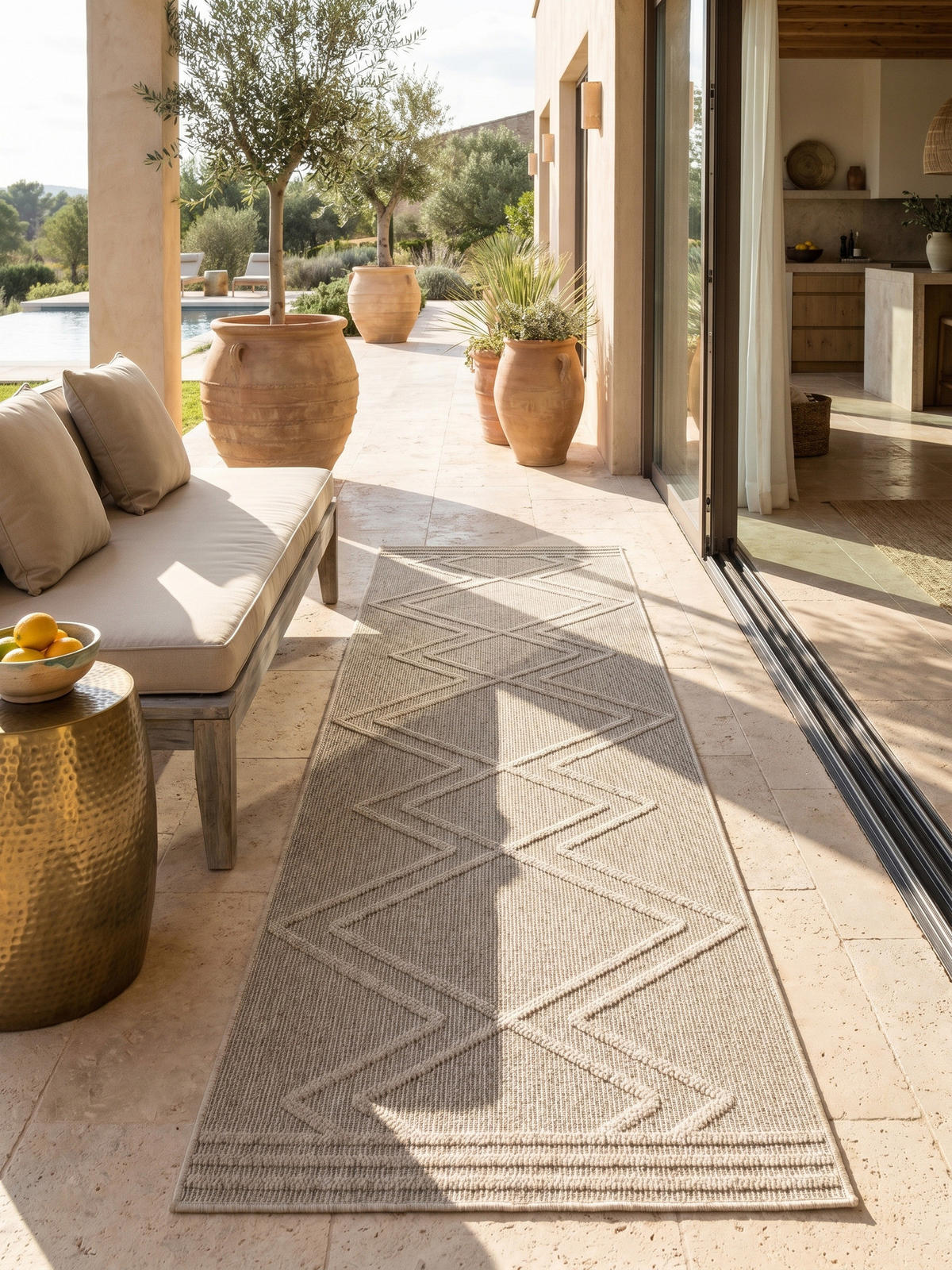 TEPPICH Outdoor IMST in Beige, im Boho-Stil, aus Polypropylen, 80 x 250 cm - Beige, Textil (250/80cm) - KADIMA DESIGN