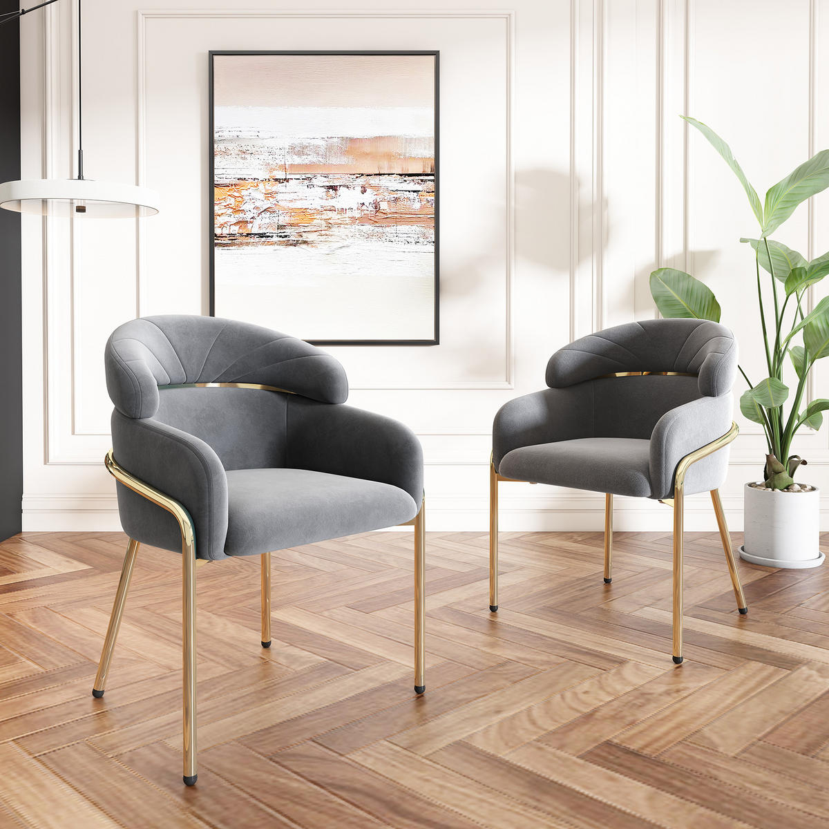 ESSZIMMERSTUHL 2er Set Samt Grau Metallbeine - Grau, Textil (55/78/57cm) - FLIEKS