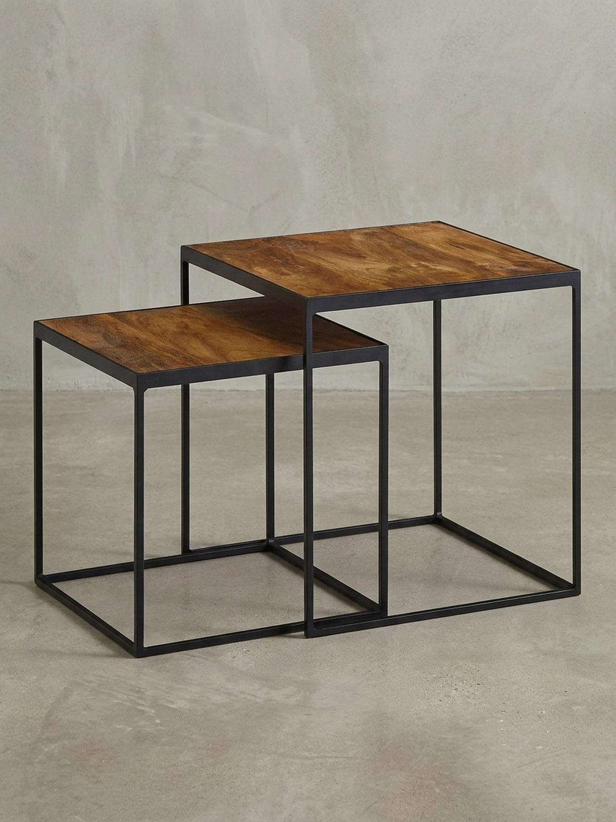 BEISTELLTISCH Set – 2-teilig Mango Massivholz Metall Braun Schwarz Industrial - Schwarz/Braun, Holz/Metall (40/40/44cm) - KADIMA DESIGN