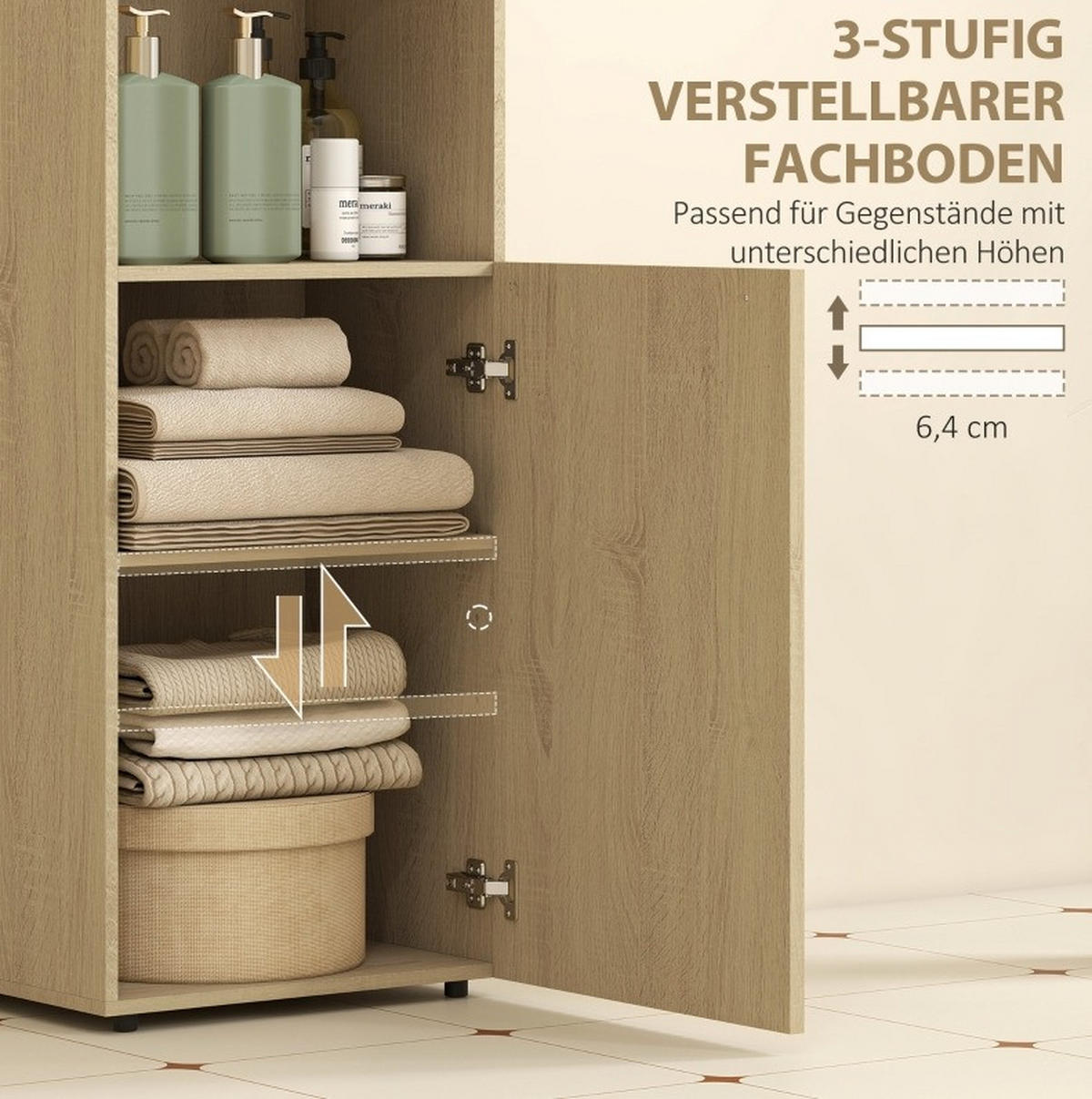 BADEZIMMERSCHRÄNKE 40x31x104 cm Eiche mit geflügelter Tür & verstellbarem Regal - Eichefarben, Holzwerkstoff (40/104/31cm) - Modfu