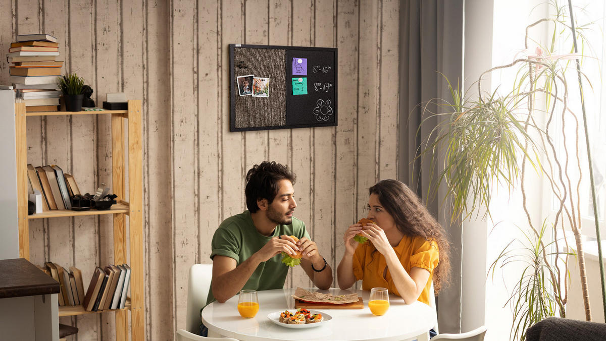 KOMBI-TAFEL magnetische Kreidetafel und Filz 60x40 cm, schwarz lackierter Holzrahmen - Schwarz/Grau, Holz (60/40/0.7cm) - ALLboards
