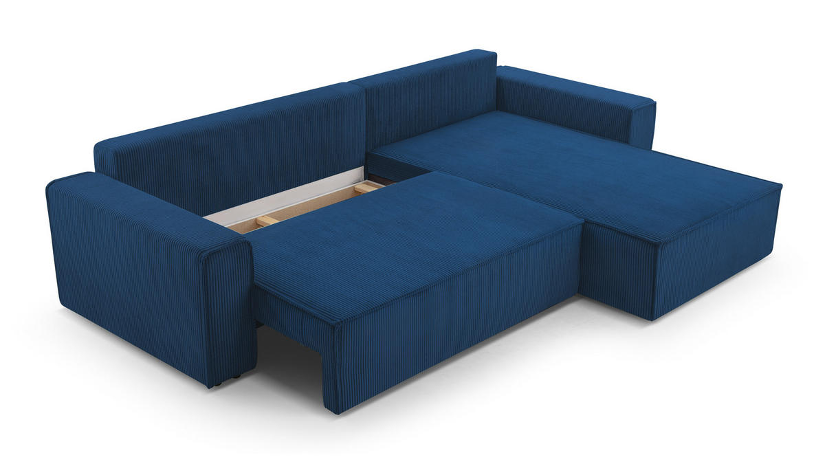 ECKSOFA L Form Cedria Blau 287/145/85 cm mit Schlaffunktion - Schwarz/Dunkelblau, Kunststoff/Textil (287/145cm) - AX Living