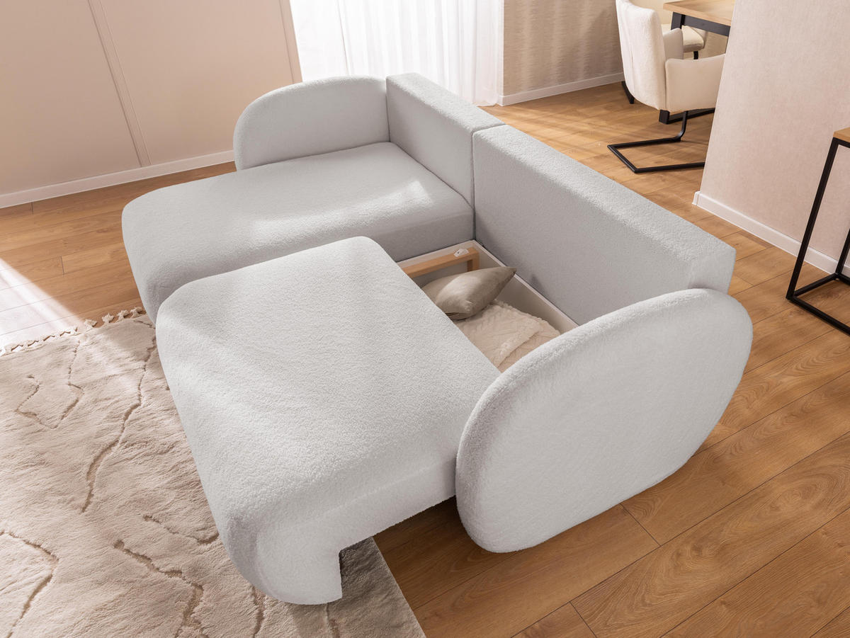 ECKSOFA Candy mit Schlaffunktion Hellgrau Bouclé-Stoff - Ottomane links - Hellgrau/Schwarz, Holz/Kunststoff (230/146cm) - S-Style Möbel