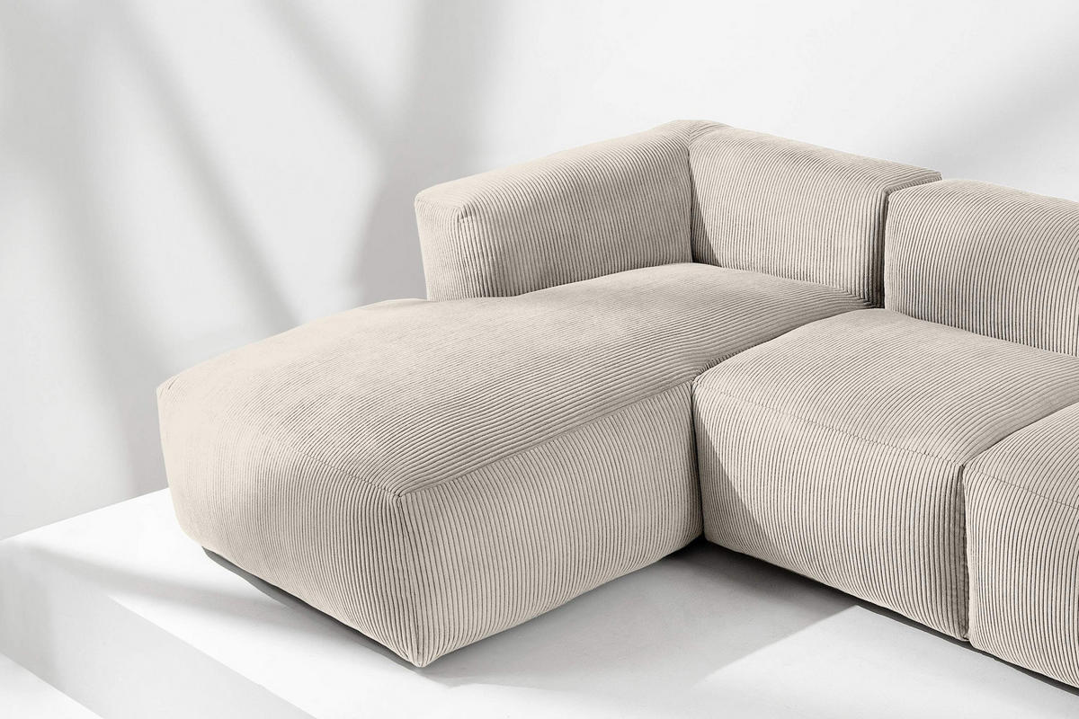 ECKMODULSOFA-LINKS BUFFO mit extrem weicher und bequemer Sitzfläche, Kordstoff, cremefarben - Creme, Textil (297/180cm) - KONSIMO®