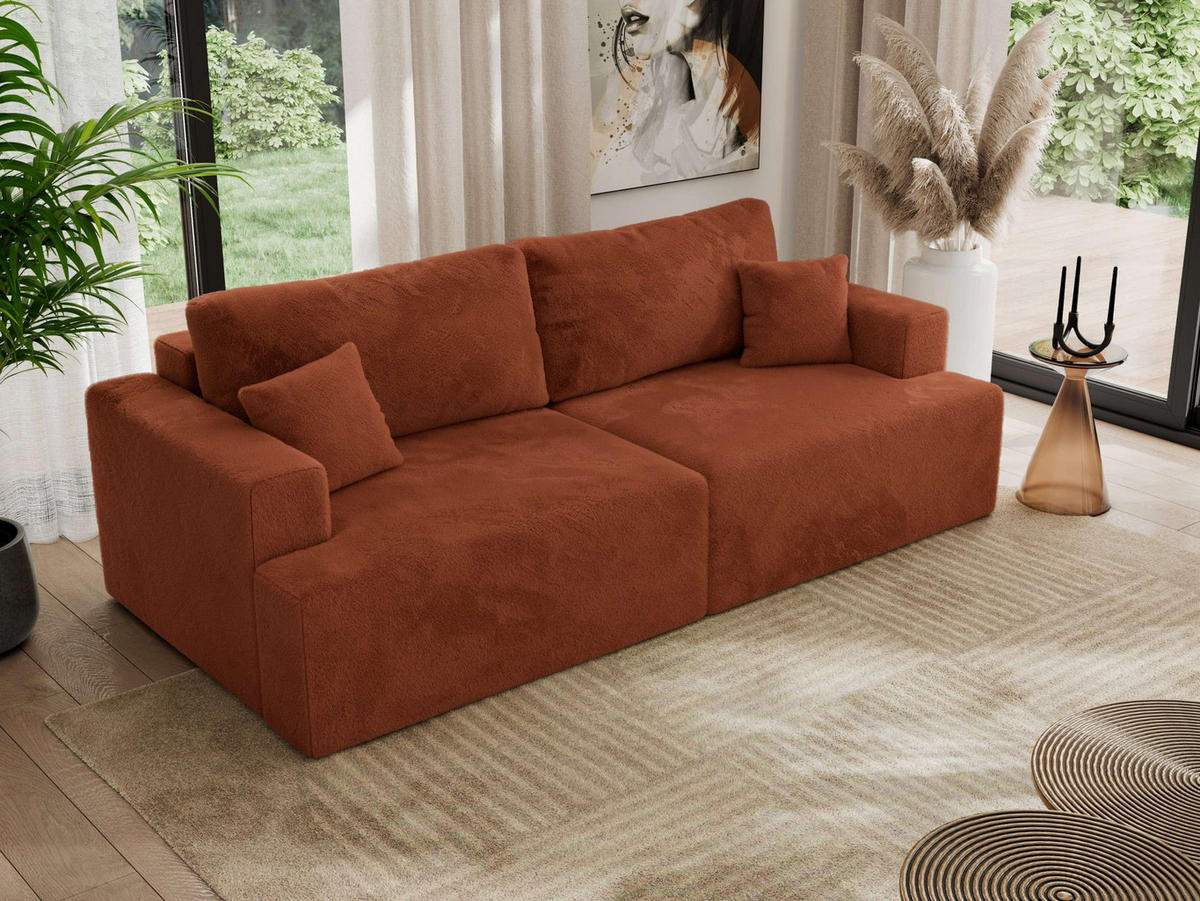 4-SITZER SOFA VIRELLA Orange Plüsch - Schwarz/Orange, Textil (240/88/115cm) - MKS