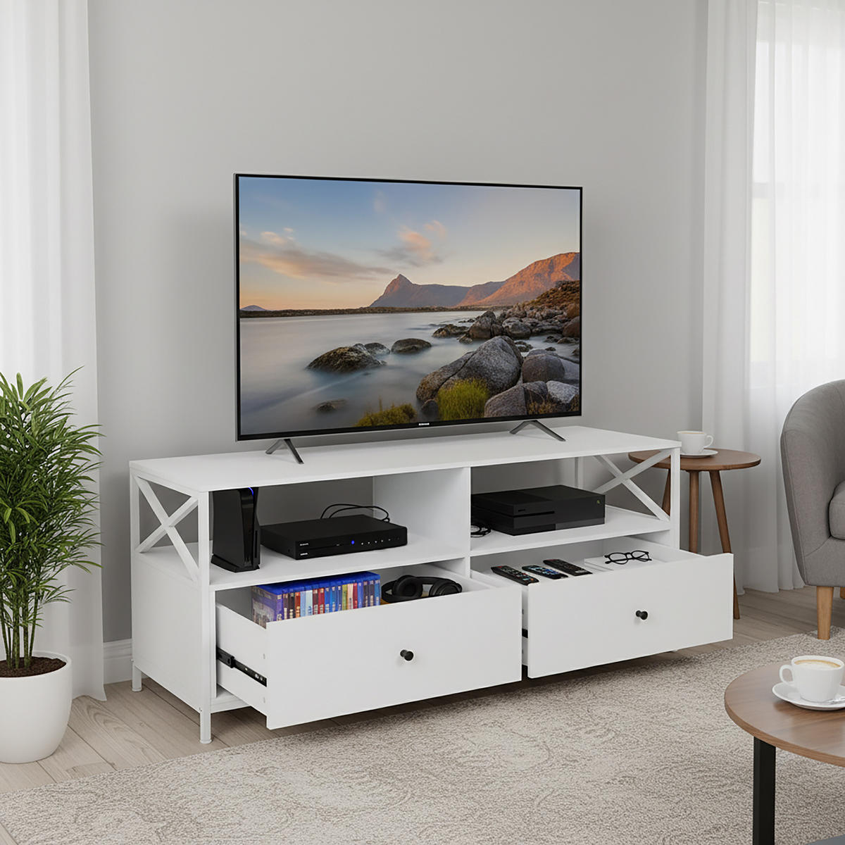 TV-LOWBOARD - Weiß, Holzwerkstoff/Metall (120/50/40cm) - Relaxdays