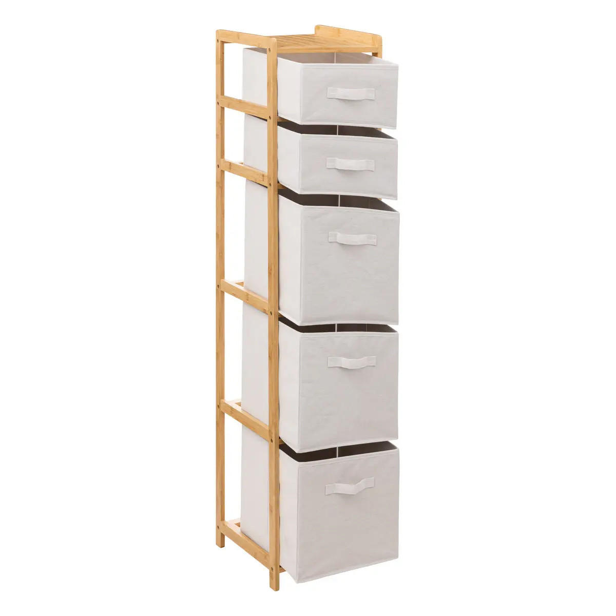 BAMBUSREGAL mit 5 Stoffkörben Tidy 35/33/144,3 cm - Beige, Naturmaterialien (33/144.3/35cm) - 5five Simply Smart